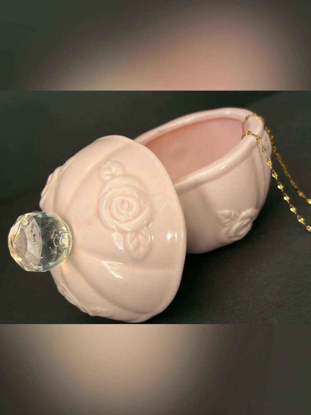 Elegant Pink Ceramic Trinket Jar with Glass Knob - Home Accents